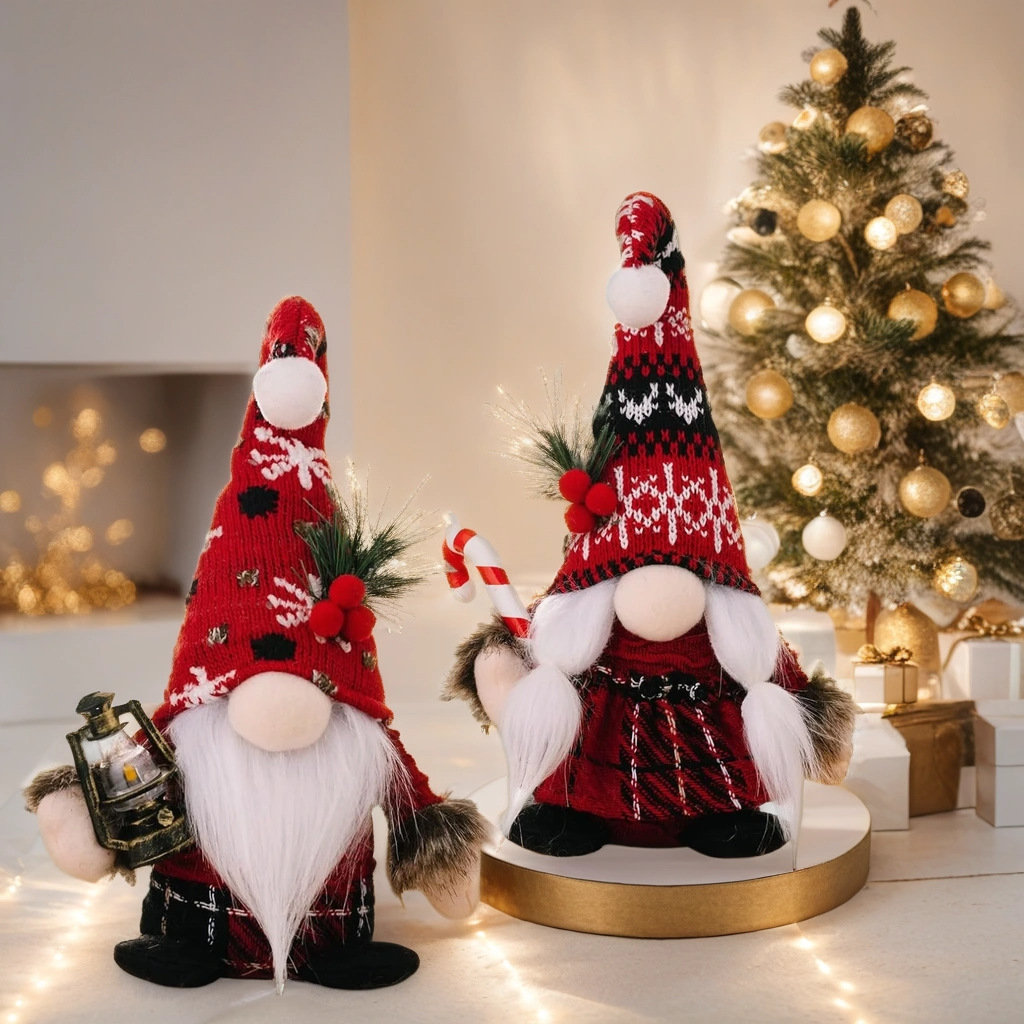 Christmas New Product Cane American Faceless Doll Knitted Bent Hat Dwarf Standing Doll Ornament