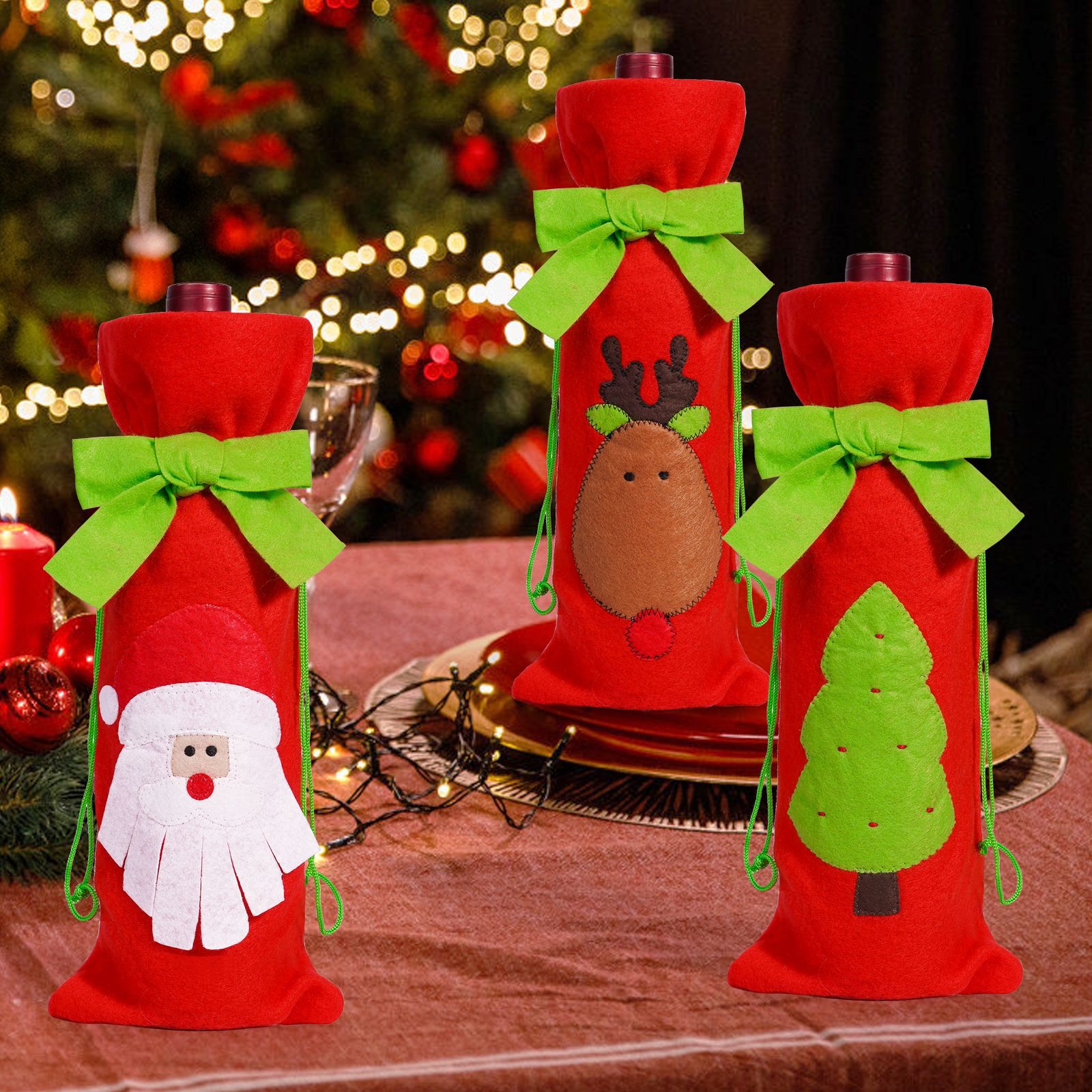 Christmas Decoration Wine Bottle Cover Creative Bow Tie Red Wine Set Restaurant Desktop Decoration Wine Accessories