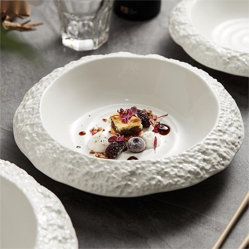 Rock Grain Ceramic Plate Home Gourmet Main Dish Plate Nordic Hotel Restaurant Tableware Creative Fruit Steak Dessert Cake Plate