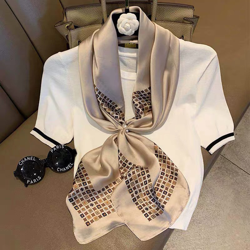 Spring Scarf Women's Luxury Design Scarf Silk Smooth Scarf Soft Muslim Headband Shawl Beach90x90cm