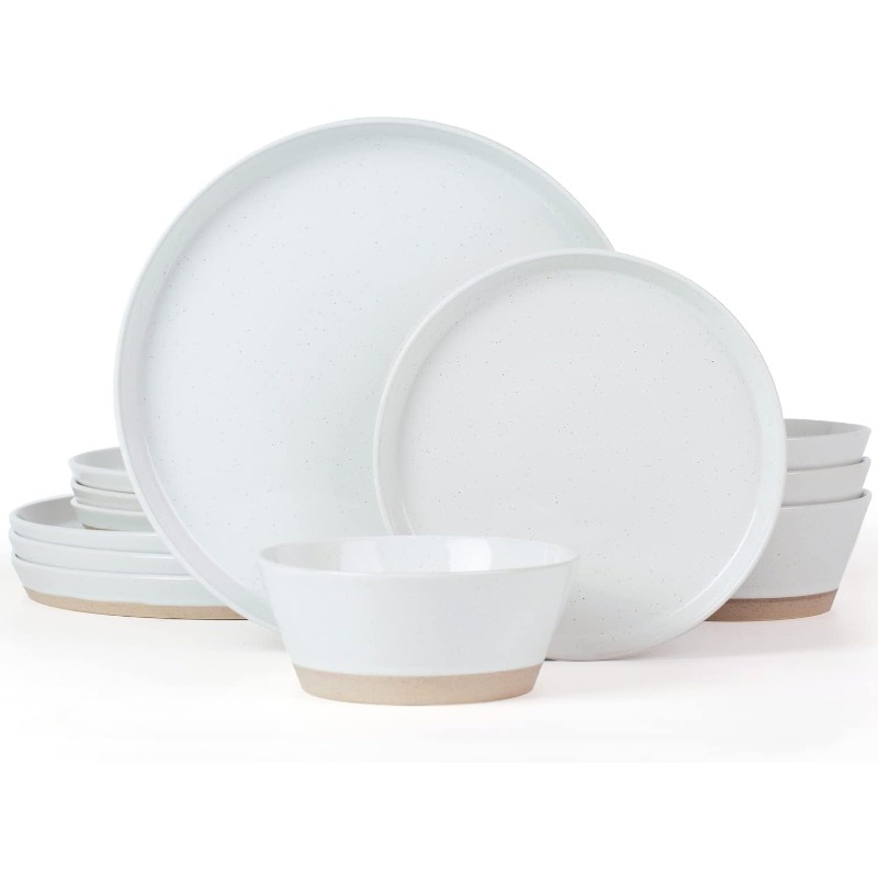 Saturn Dinnerware Sets, 12 Piece Dish Set, Plates And Bowls Sets for 4, White