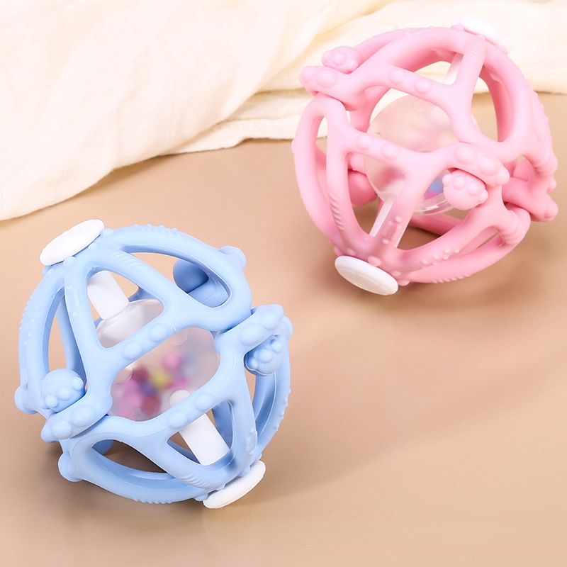 Baby Silicone Teether Rattle Toys Teether Bed Bell Silicone Montessori Ball Food Grade BPA Free Silicone Kid Gifts Teething Toys