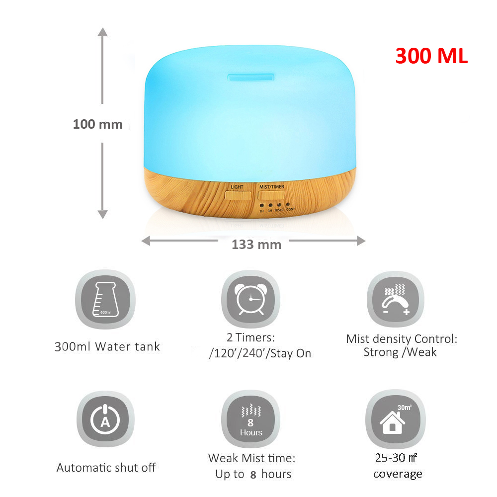 Air Humidifier Essential Oil Diffuser 300ML 500ML Ultrasonic Cool Mist Maker Fogger Humidifier LED Lamp Aroma Diffuser Electric