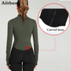 Women Full Zip-up Yoga Top Workout Running Jackets with Thumb Holes Stretchy Fitted Long Sleeve Crop Tops Activewear
