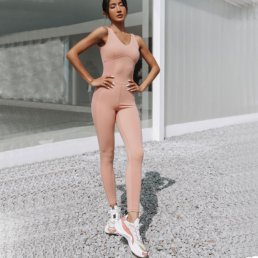 2023 Pad Cross Back Mesh One Piece Jumpsuit Air Yoga Sets Sports Outfit Suits For Woman Fitness Dance Activewear Female Romper