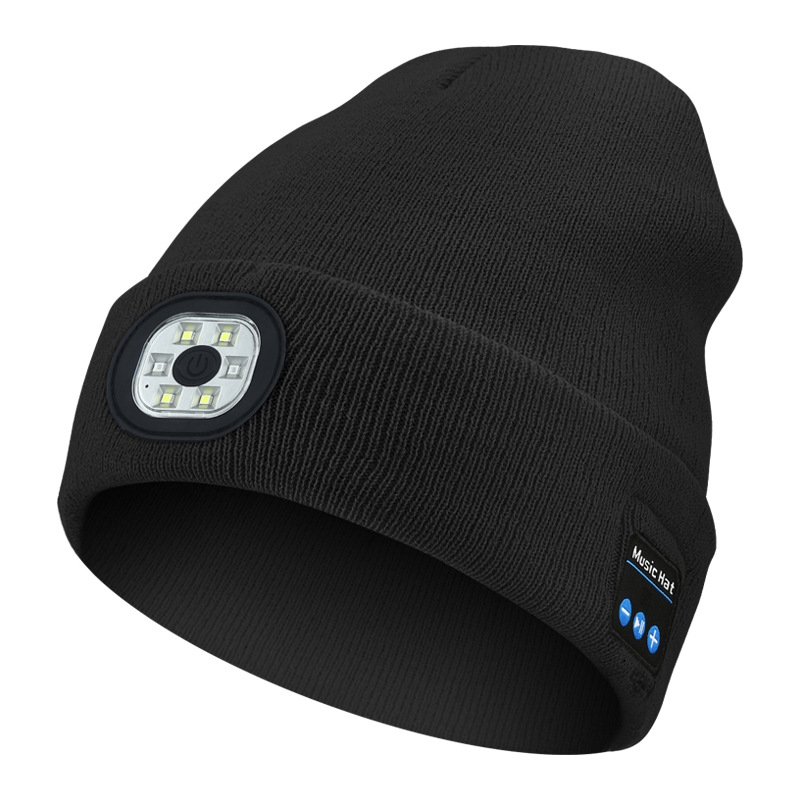 LED Lighted Flashlight Beanie Music Hat with Headphones And Stereo Speakers