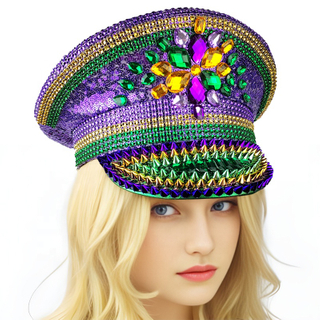 Purple Green And Gold Party Favors Mardi Gras Sequin Hat for Mardi Gras And BurninMan Festival