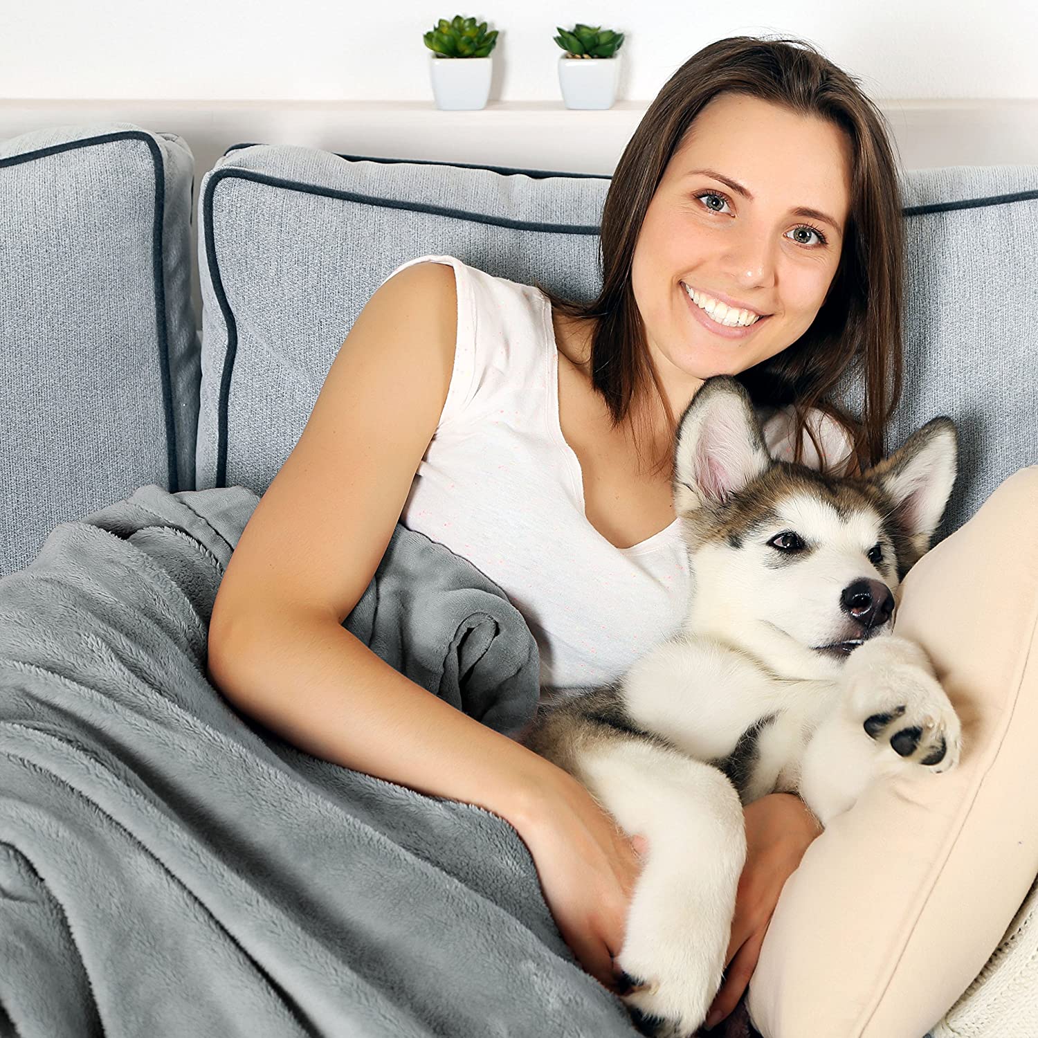  ODM Polyester Reversible Light Grey Dog Waterproof Pet Blanket