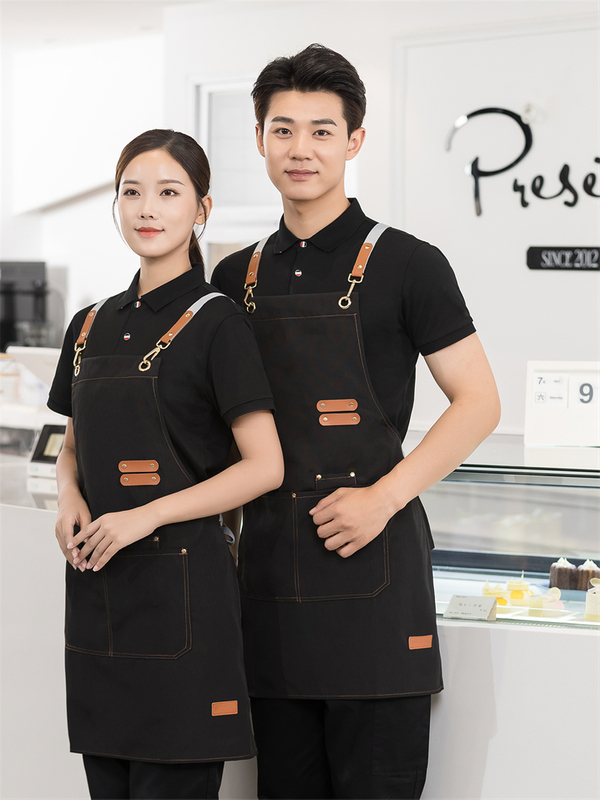 Waterproof Kitchen Apron For Women/Men With Pockets Work Mandil Cleaning Pinafore Restaurant Shop Waiter Work Uniform