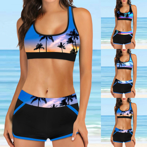 2024 New Female Summer Striped Print Bikini Sets Swimsuit Women Sexy Bathing Suit Two Piece Set Swimwear Loose Beach Tankini