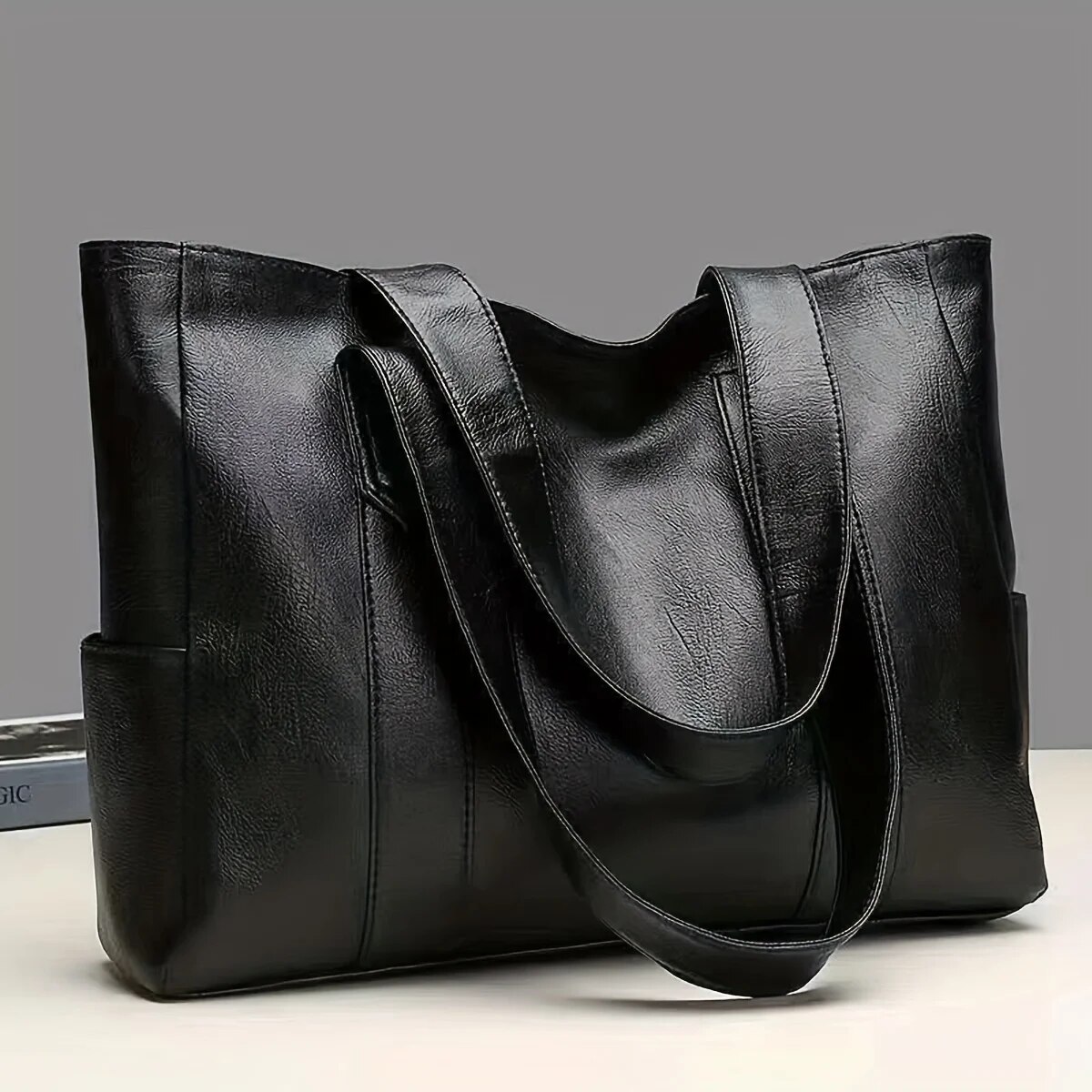 Female Big Soft Leather Satchel Bag Classic Solid Color Simple Casual Large Capacity Tote Single Shoulder Handbag Female Big Sof