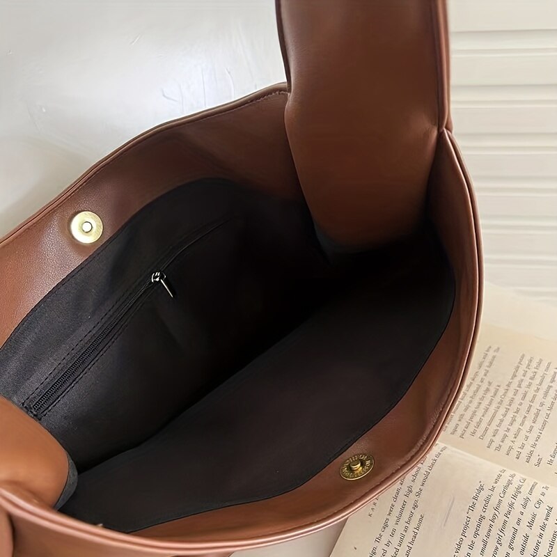 Women Bag Simple PU Leather Solid Shoulder Bag Fashion Large Capacity Handbag For School Work