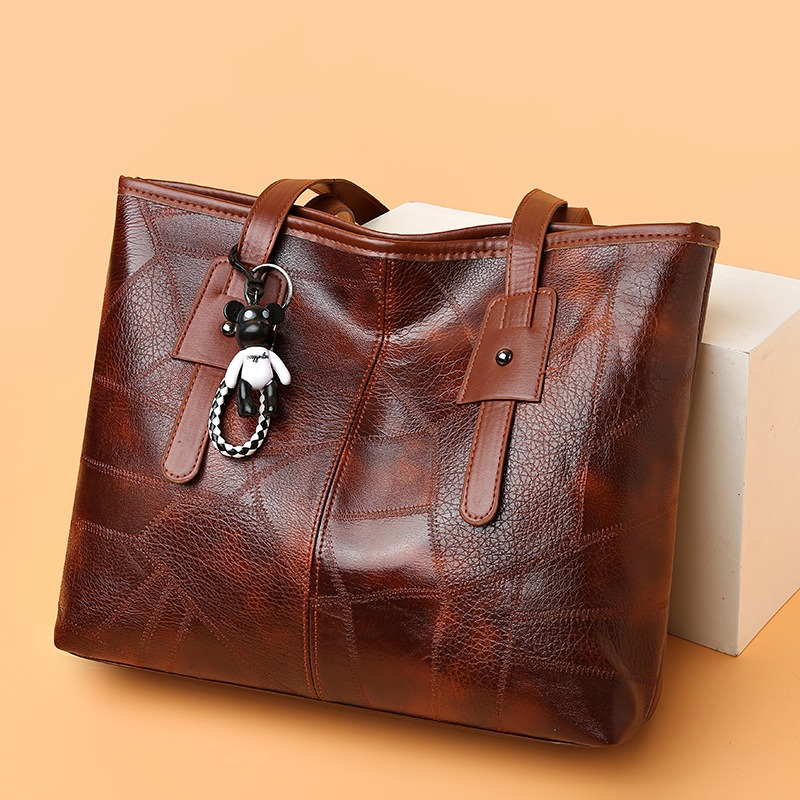 Version Trendy Women's 2024 New Large Capacity Tote Bag with Horizontal Square Zipper Single Shoulder Handbag
