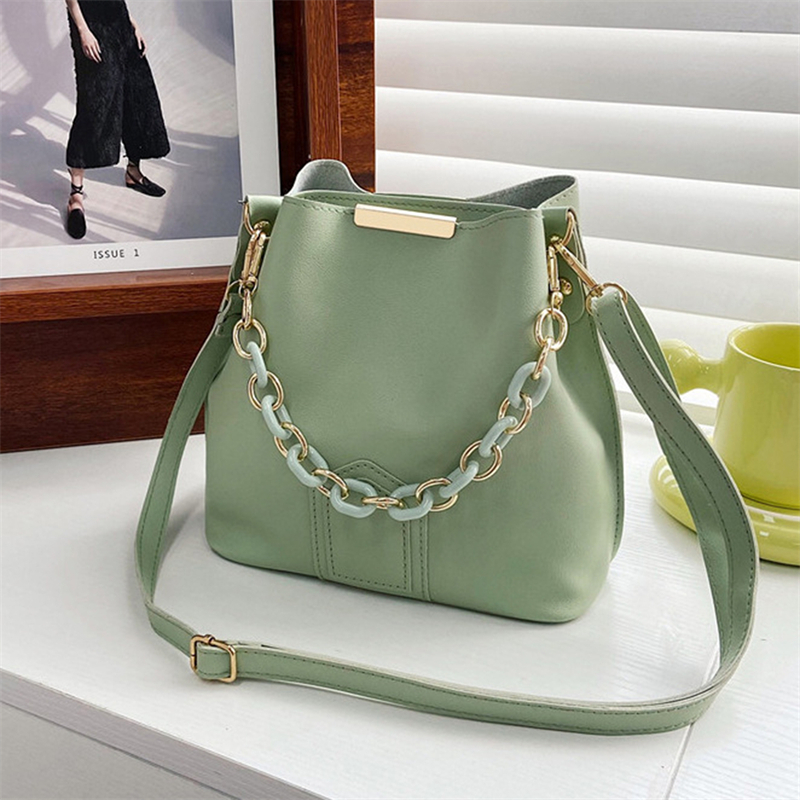 Chain Women Leather Shoulder Bag Casual Women Handbags Crossbody Bag Bucket Bags For Women Designer Messenger Bags Sac