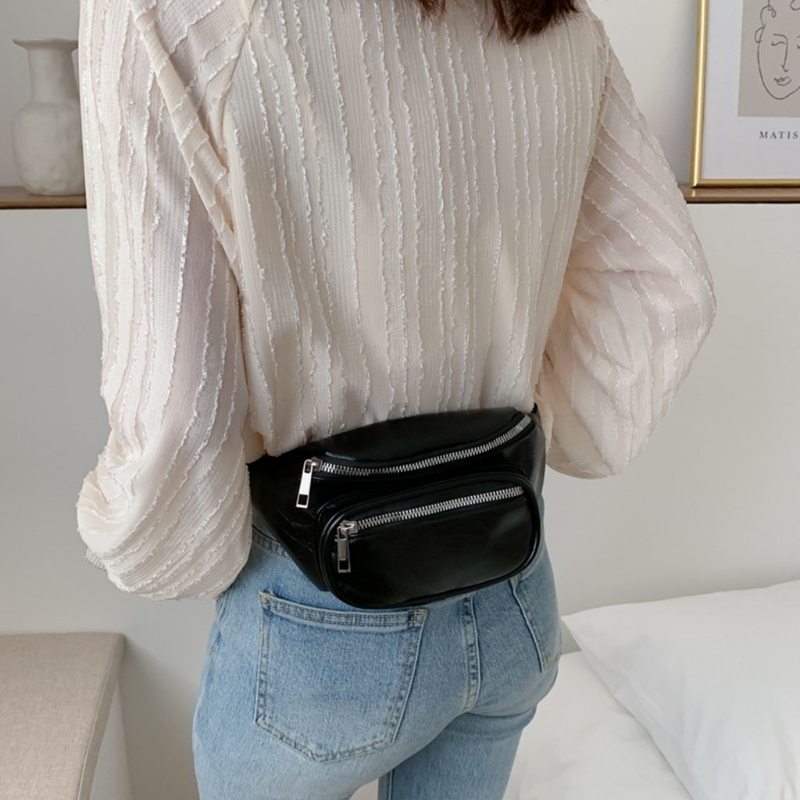 Unisex PU Leather Sling Bag Casual Shoulder Bags Chain Chest Pouch Outdoor Sport Crossbody Satchel Waist Pack