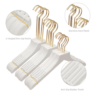 Customized Gold Hook Coat Hanger Wholesale Luxury White Wood Hanger For Cloth Adult Logo Clothing Display Wooden Laundry Hangers