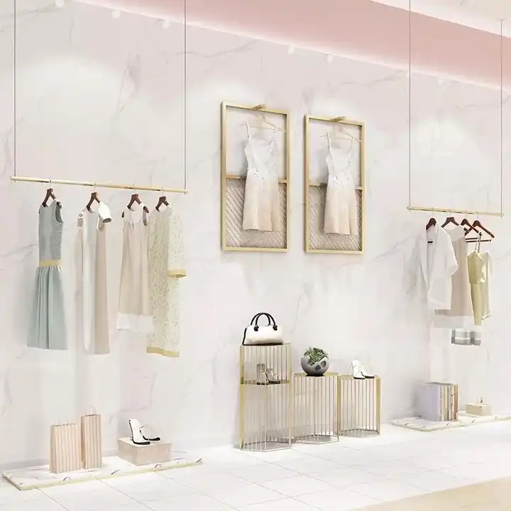 Clothing Store Display Racks Clothing Rack Wall Light Luxury Gold Clothes Hanger Internet Celebrity Shop Clothes Shelving