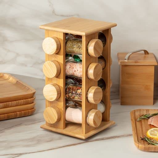 16-cube Spice Rack Kitchen Accessories with Spice Jars Decorative Countertop Bamboo Storage Holders & Racks Natural