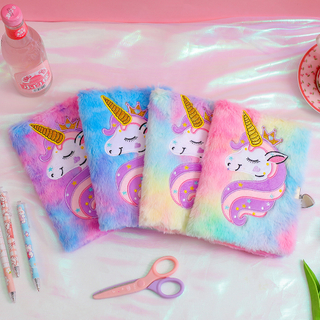Children's Plush Unicorn Cartoon Notebook Lockable Diary Book Girl Student Kindergarten Gift Stationery Supplie