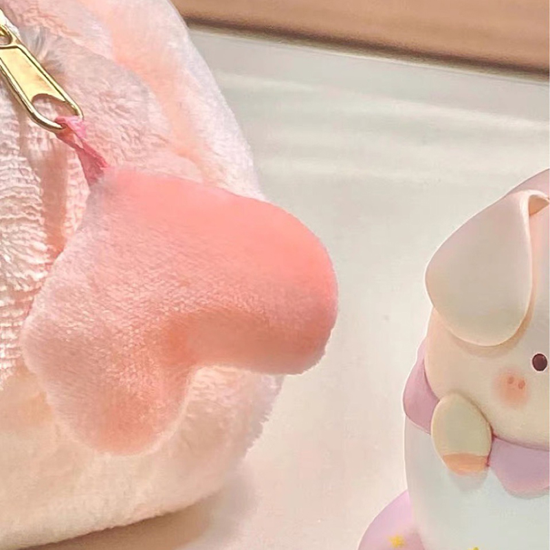 Kawaii Pink Girly Heart Piggy Plush Pen Bag Student Creative Large Capacity Pen Bag Cute Stationery Supplies Cosmetic Bag