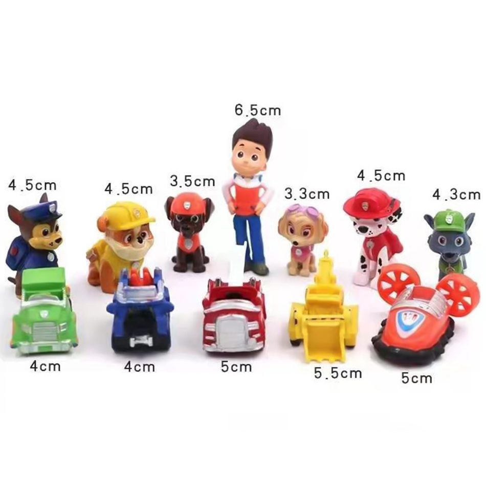 12pcs Paw Patrol Figures Pawed Canina Anime Cartoon PVC Model Doll Toys Car Canine Children Birthday Christmas Gift