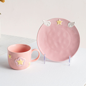 Ceramic Coffee Cup And Saucer Set Star Cup Lovely Afternoon Tea Drinkware Household Breakfast Milk Oatmeal Cup Pastry Dish