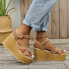 Hot Selling Wedge Sandals Women's Shiny Panel Flats PU Leather Fashion Mules Round Toe Half Slippers Open Toe Shoes For Women