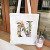 Casual Large Capacity Women's Handbags 26 Alphabet A-Z Shoulder Bags Shopper Canvas Letter Fashion Flower Trend White Tote Bags