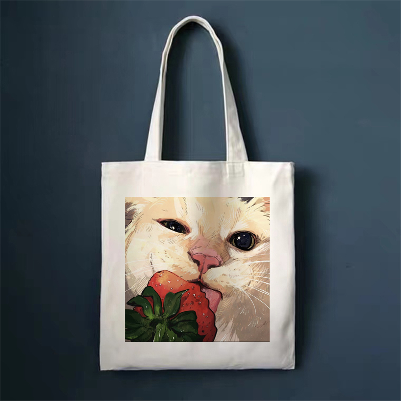 Cute Cat Shopping Bag Shopper Bags Tote Canvas Bag Harajuku Reusable Large Capacity Women Casual Shoulder Bag Handbag