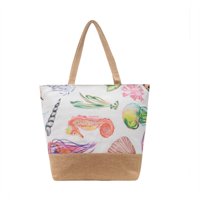 Women's Messenger Bag Leaves Printed Canvas Handbags Large Capacity Totes Fashion Ladies Portable Zipper Beach Shoulder Bag