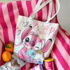 New Cartoon Canvas Shoulder Bags Cute Anime Stitch Angel Large Capacity Shopping Tote School Bags Gifts Girls