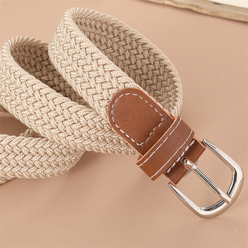 120-130cm Casual Knitted Pin Buckle Men Belt Woven Canvas Elastic Expandable Braided Stretch Belts For Women Jeans Female Belt