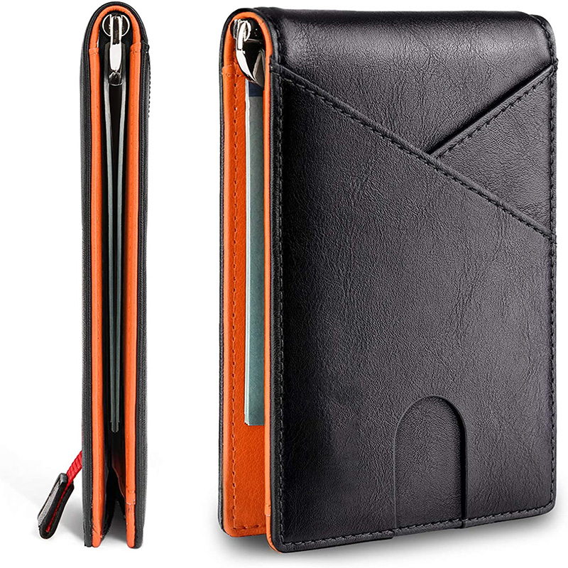 Men's Slim Thin Bank ID Credit Card Carbon Fiber Luxury Wallet Genuine Leather Small Short Purse Bag Red Black Card Holders