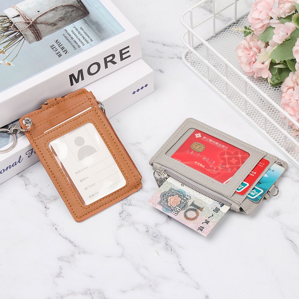 Portable Leather Business ID Card Credit Badge Holder Coin Purse Wallet Keychain
