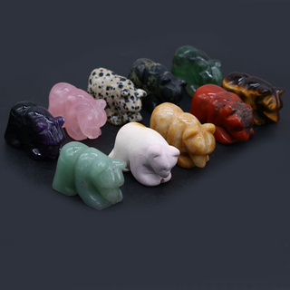 Natural Crystal Healing Stones Bear Figurine Statue Carved Crafts Jewelry Home Office Tabletop Trinket Decoration Room Ornaments