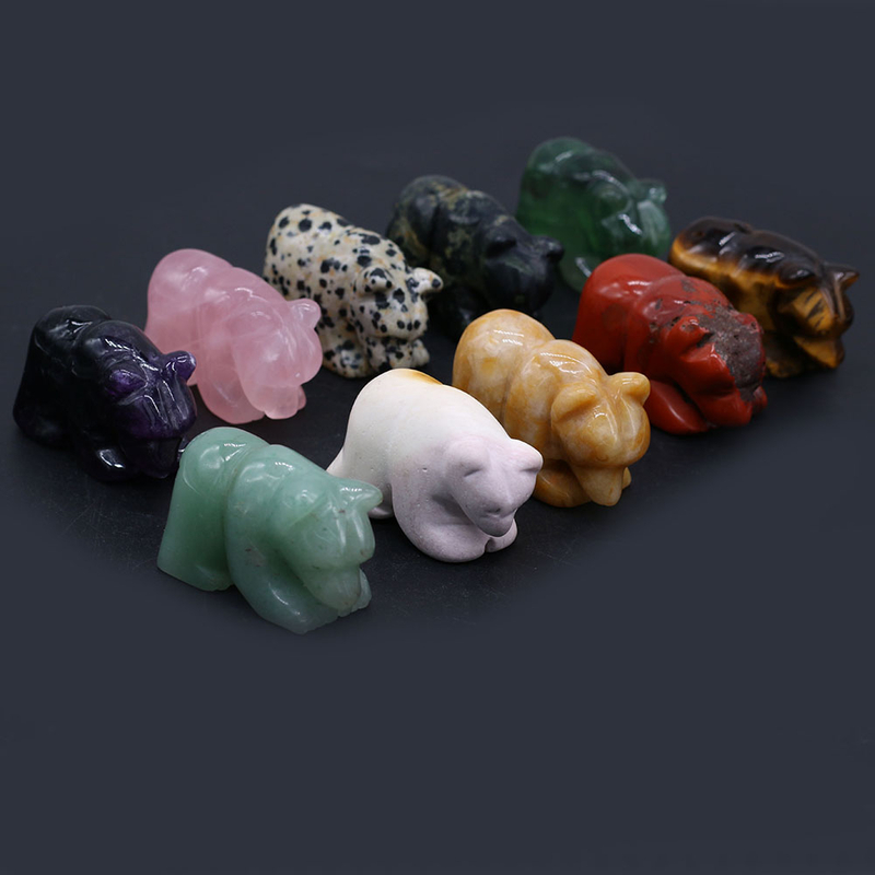 Natural Crystal Healing Stones Bear Figurine Statue Carved Crafts Jewelry Home Office Tabletop Trinket Decoration Room Ornaments