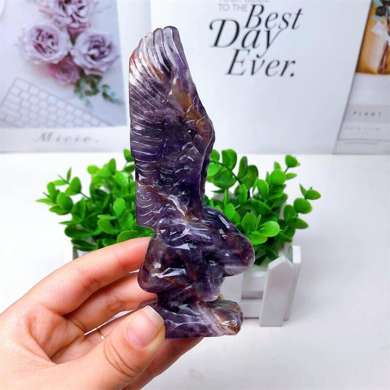 Natural Dream Amethyst Crying Angel Wing Girl, Handmade Crafts Figurine, Healing Crystal Ornament, Room Decor, 12cm, 1Pc