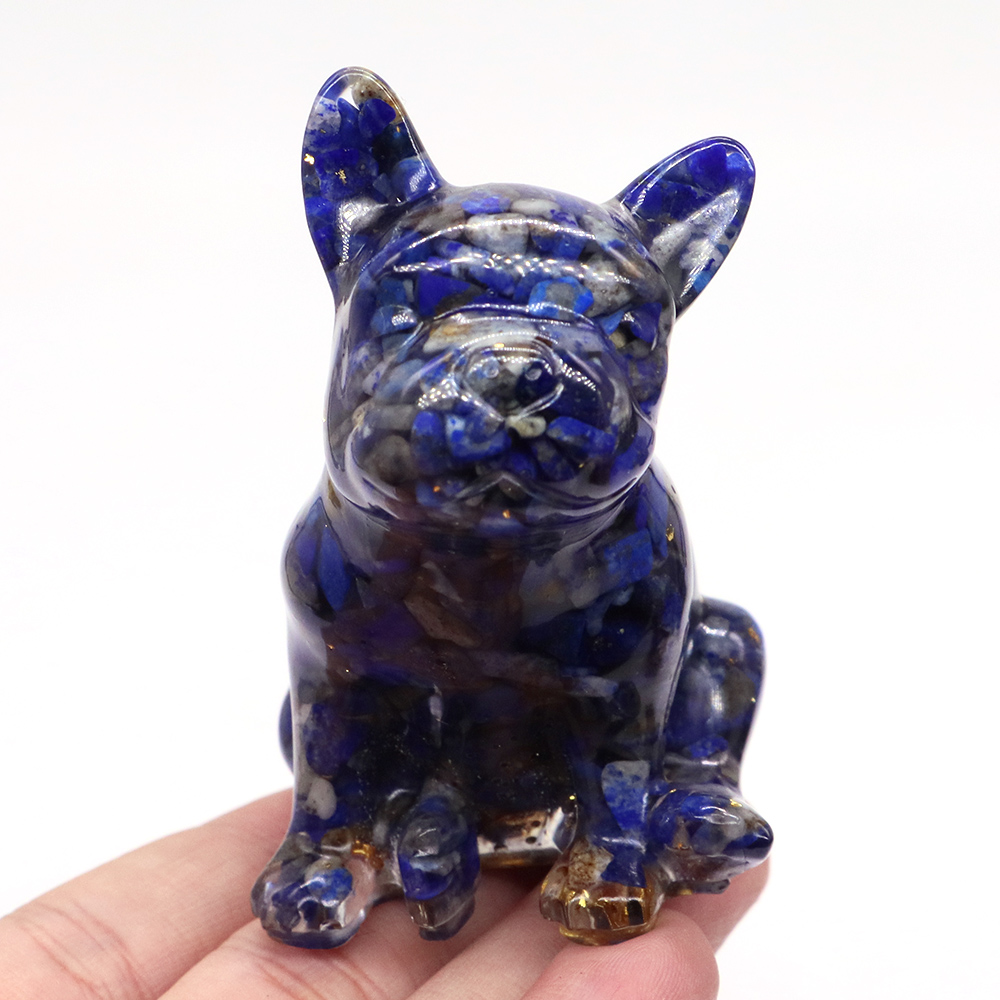 Bulldog Statue Natural Tumbled Stone And Resin Dog Figurine Crafts Room Ornament Minerals Home Decoration Christmas Present 76mm
