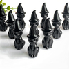 1PC Black Obsidian Crystal Carved Cat Figurine with Witch Hat, Natural Rock Crystal Handcrafted Cat Statue, Decorative Gemstone