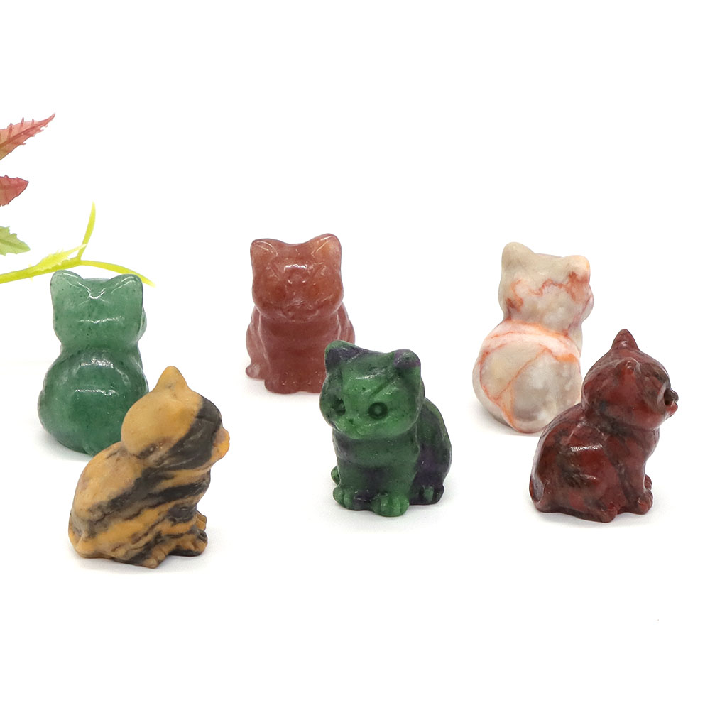 1.2" Cute Cat Statue Natural Stone Crystal Hand Carved Healing Animal Figurine Reiki Gemstone Craft Home Decoration Holiday Gift