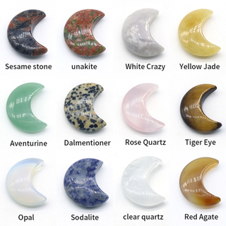 Moon Shaped Statue Natural Crystal Stone Colorfull Mascot Meditation Healing Reiki Gemstone Gift Collection Home Decoration 30MM