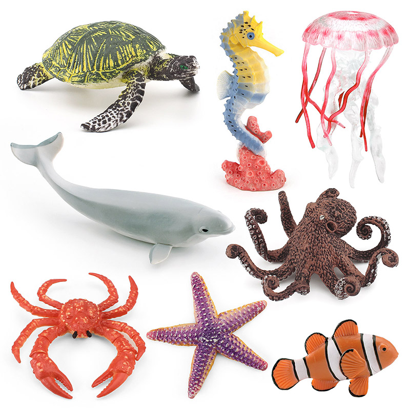 Ocean Animal Model: Little White Whale, Clown Fish, Octopus, Starfish, Pink Jellyfish, Underwater Biological Toy