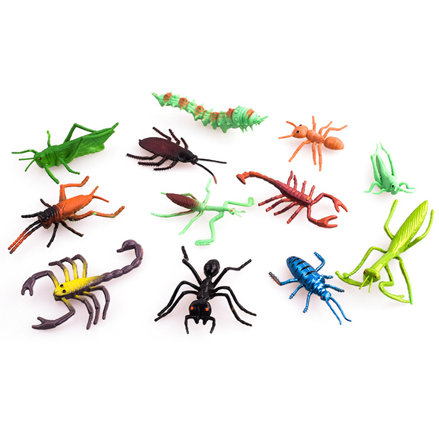 12PCS Simulation Plastic PVC Mini Insect Animals Models Spider Cockroach Beetle Grasshopper Dragonfly Ant Mantis Educational Toy