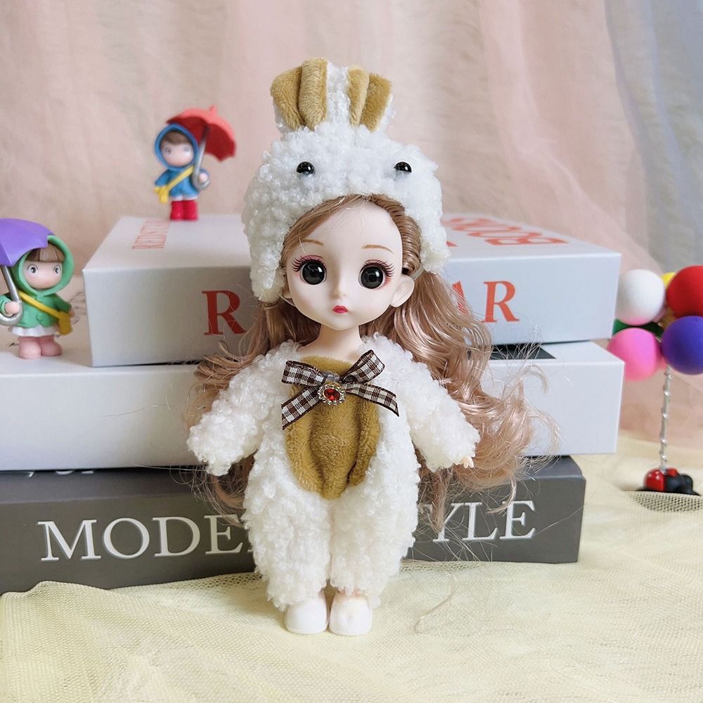 Cute Cartoon 17cm BJD Doll And Clothes Multiple Removable Movable Joints Mini Girl Doll 3D Eyes Doll Girl Dress Up Birthday Gift