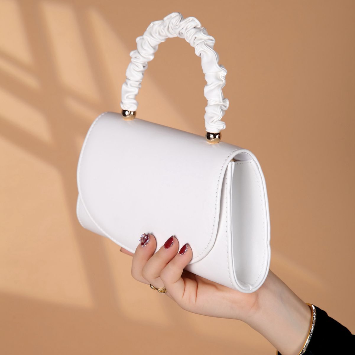 Women Top-handle Bags White Leather Bride Handbags Purse Designer Evening Bags Party Handbag Wedding Clutch Wallet Shoulder Bag