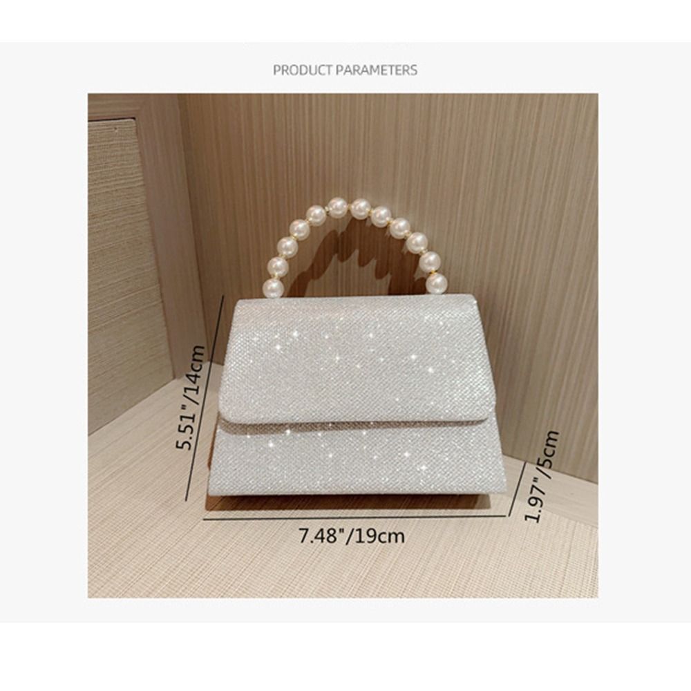 Gold Bright Silk Evening Bag Women Elegant Fashion Banquet Clutch Pearl Chain Shoulder Bags Luxury Purse Female Wedding Handbags