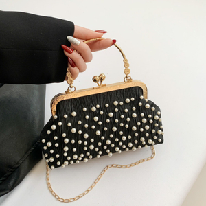 Artificial Pearl Diamond Inlaid Shoulder Bag Metal Chain Messenger Bag Lady Banquet Shell Bag Fashion Evening Handbag