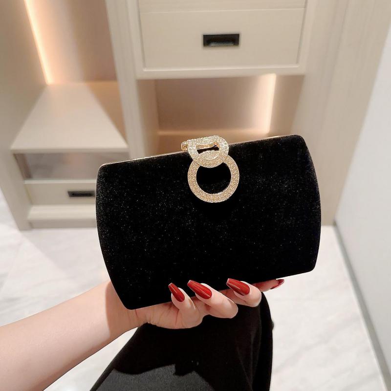 Black Square Clutch Bags Design Women Clutches 2024 New Diamonds Velvet Evening Bags Party Wedding Handbags Purse Shoulder Bags