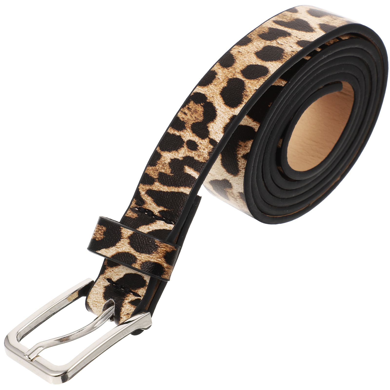 PU Belt Leopard Style Womens Waist Belt Artificial Horse Hair Belts with Alloy Buckle ( Light Brown )