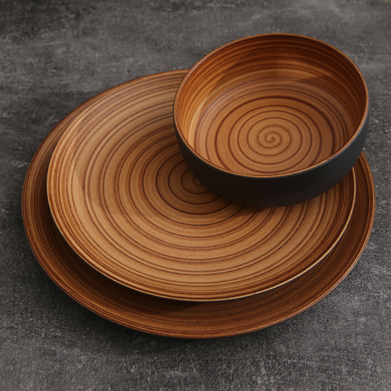 NEW Porcelain Matte Dish Bowl Plate Household Hotel Supplies Wood Feature Ceramic Dinnerware Set with Gift Box